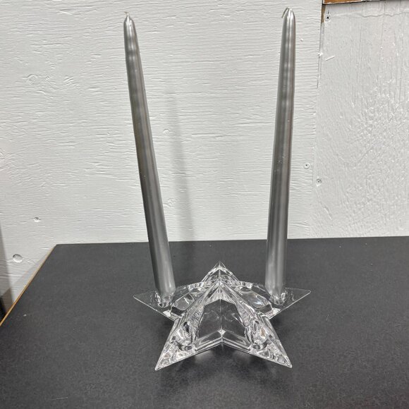 Mikasa Stellar Star 5 Hole Lead Crystal Candle Holder Clear Xmas Centerpiece - Picture 7 of 10